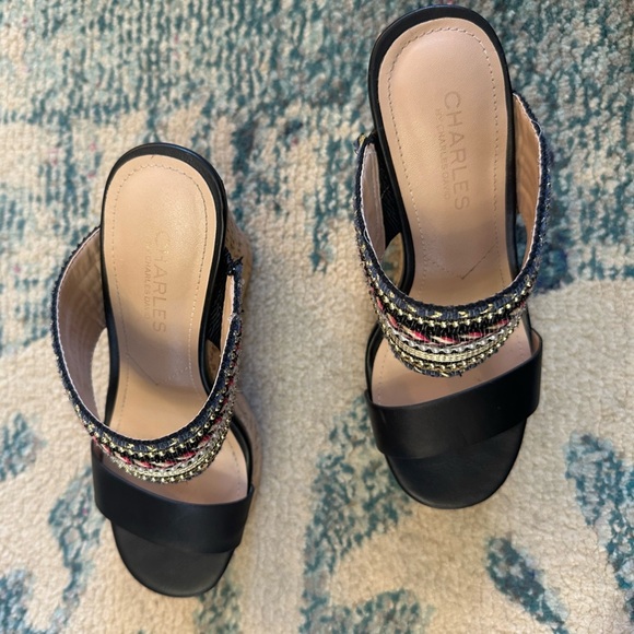 Charles David Boho Aztec Cork Wedge Sandals With Beaded Straps - Picture 3 of 6